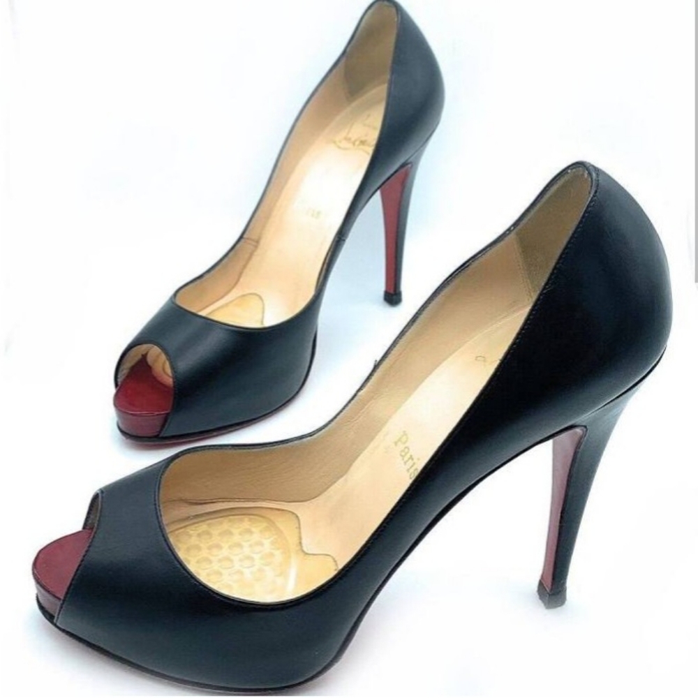 Christian Louboutin Black Peep-Toe Pumps with Red Soles